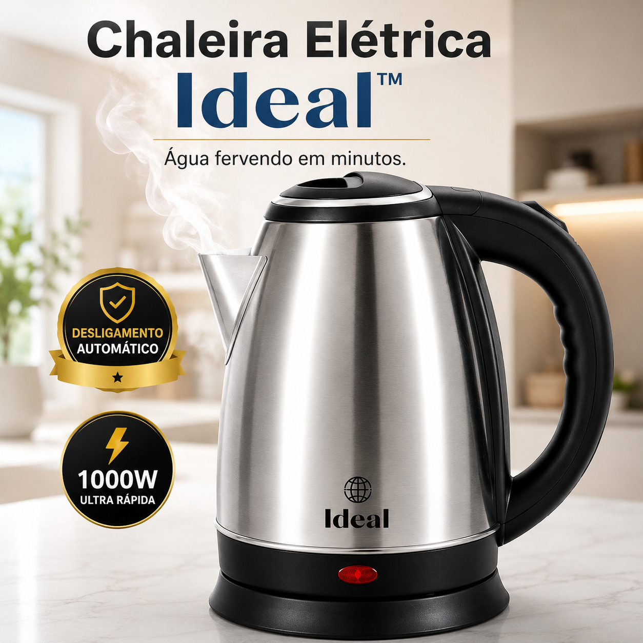 Chaleira Elétrica Inox 1,8L 127V 1000W Aquecimento Rápido Desligamento Automático